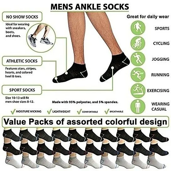 10-Pairs: Men's Active Low-Cut Ankle Socks