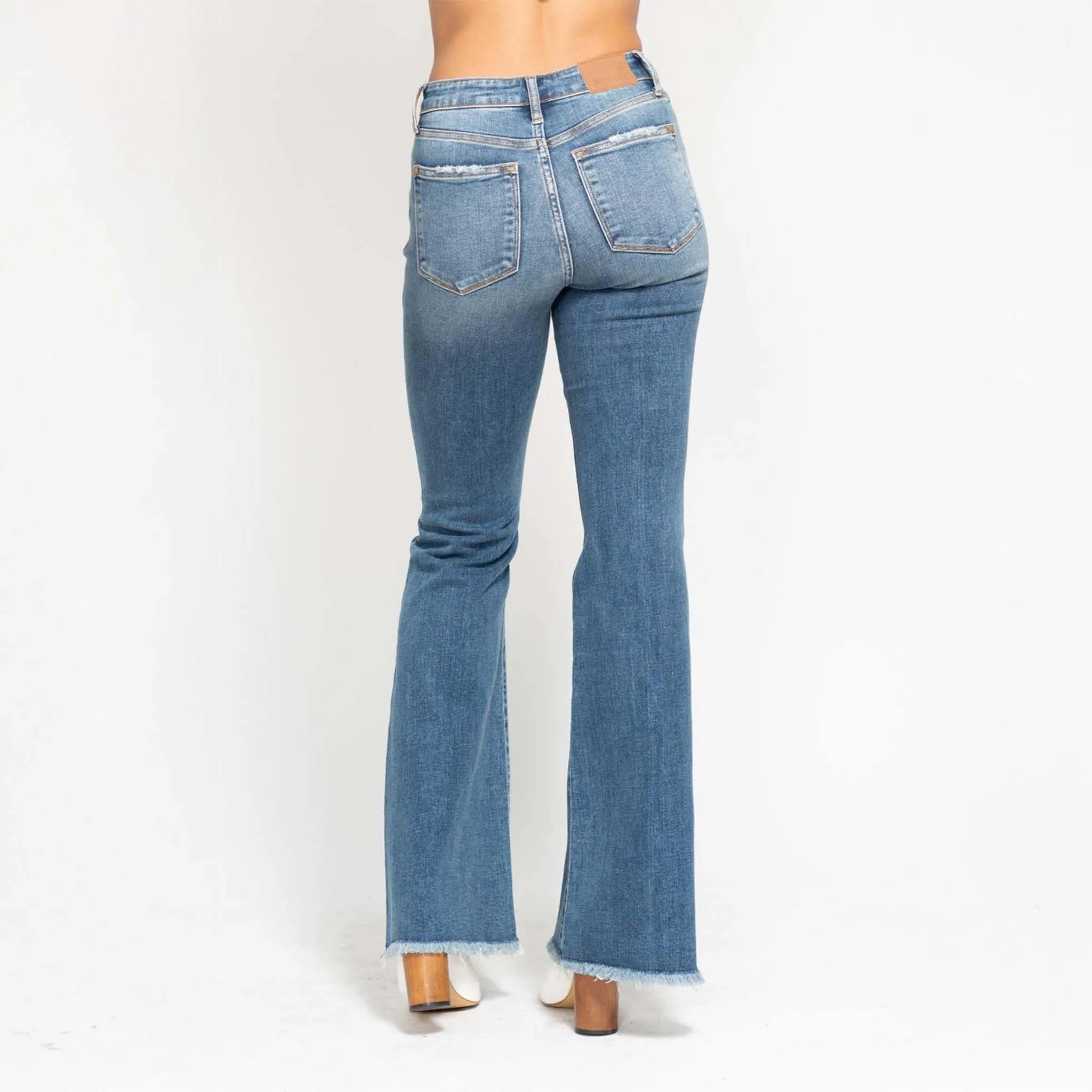 5 Button Distressed Flare Jeans