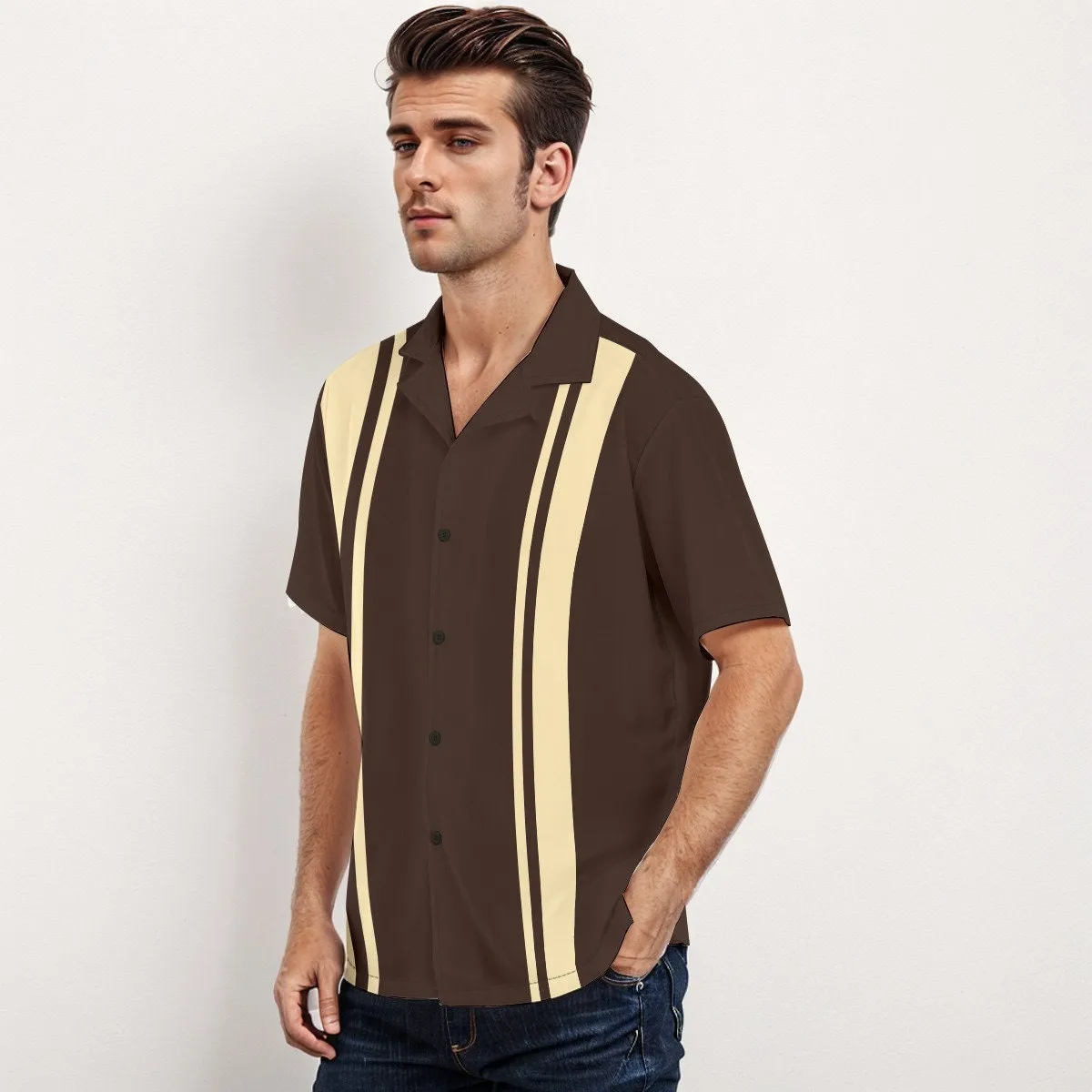60s Shirt style men, Retro Shirt Men, Vintage 60s style shirt, Vintage Style Bowling Shirt, Vintage Style Top, Brown Stripe Shirt Men