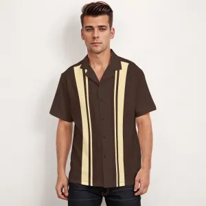 60s Shirt style men, Retro Shirt Men, Vintage 60s style shirt, Vintage Style Bowling Shirt, Vintage Style Top, Brown Stripe Shirt Men