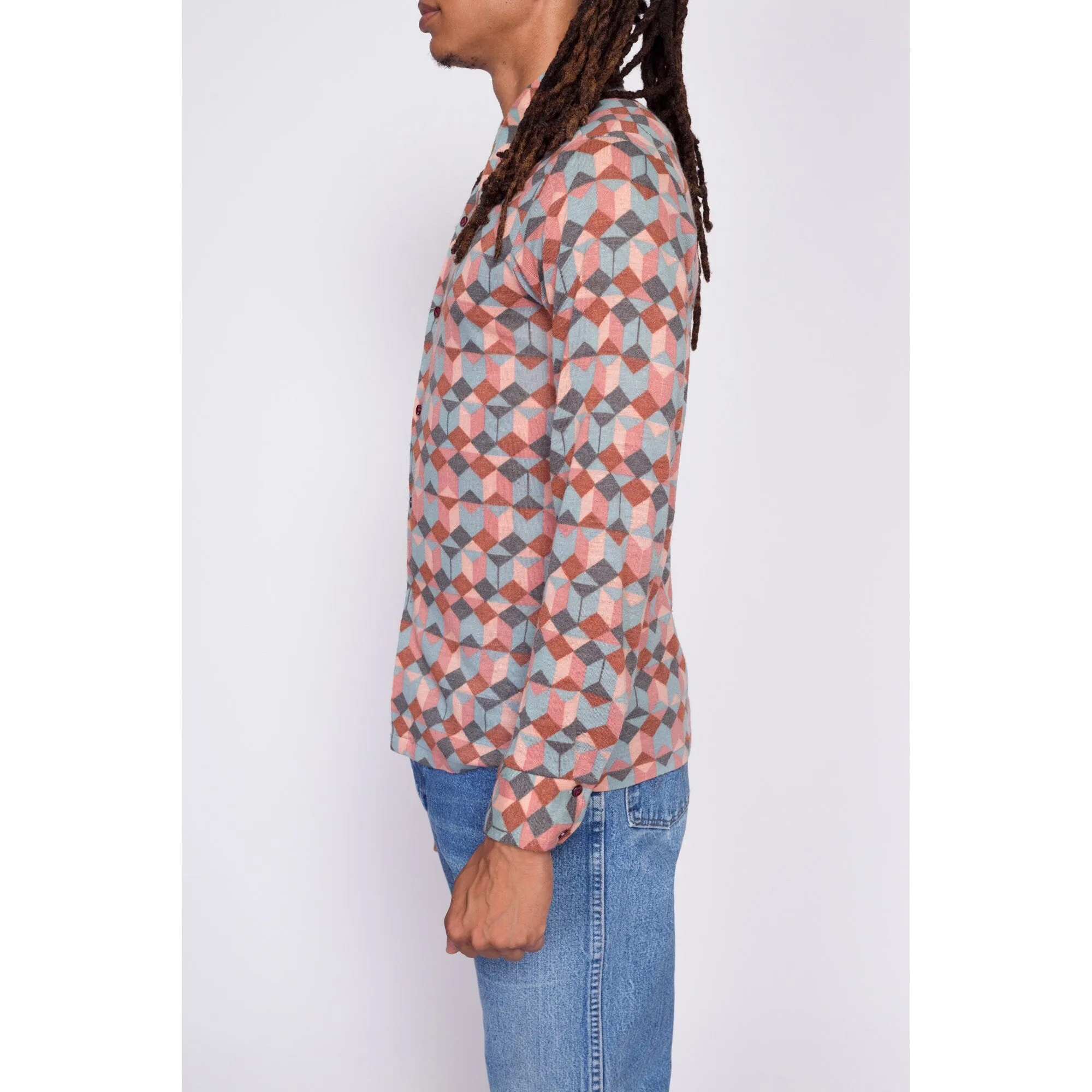 70s Optical Illusion Knit Disco Shirt - Men's Small