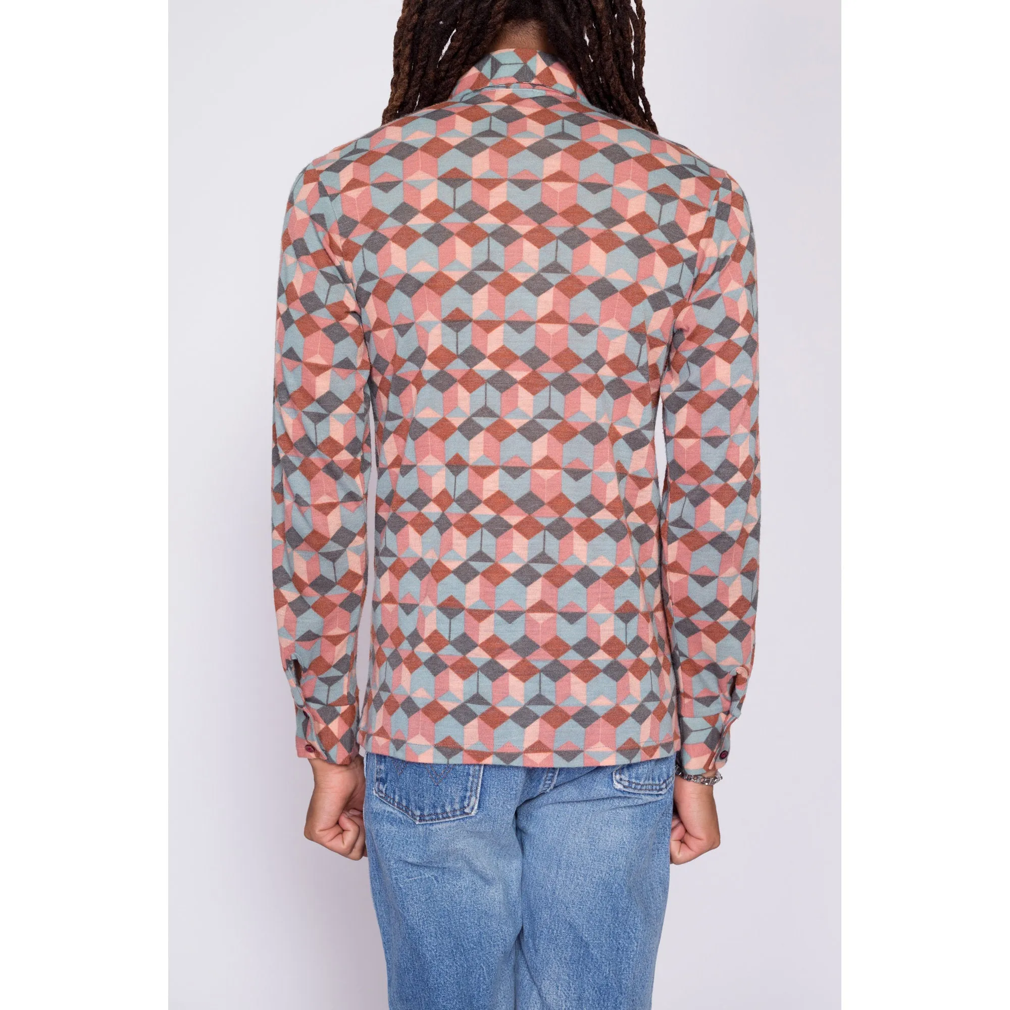 70s Optical Illusion Knit Disco Shirt - Men's Small