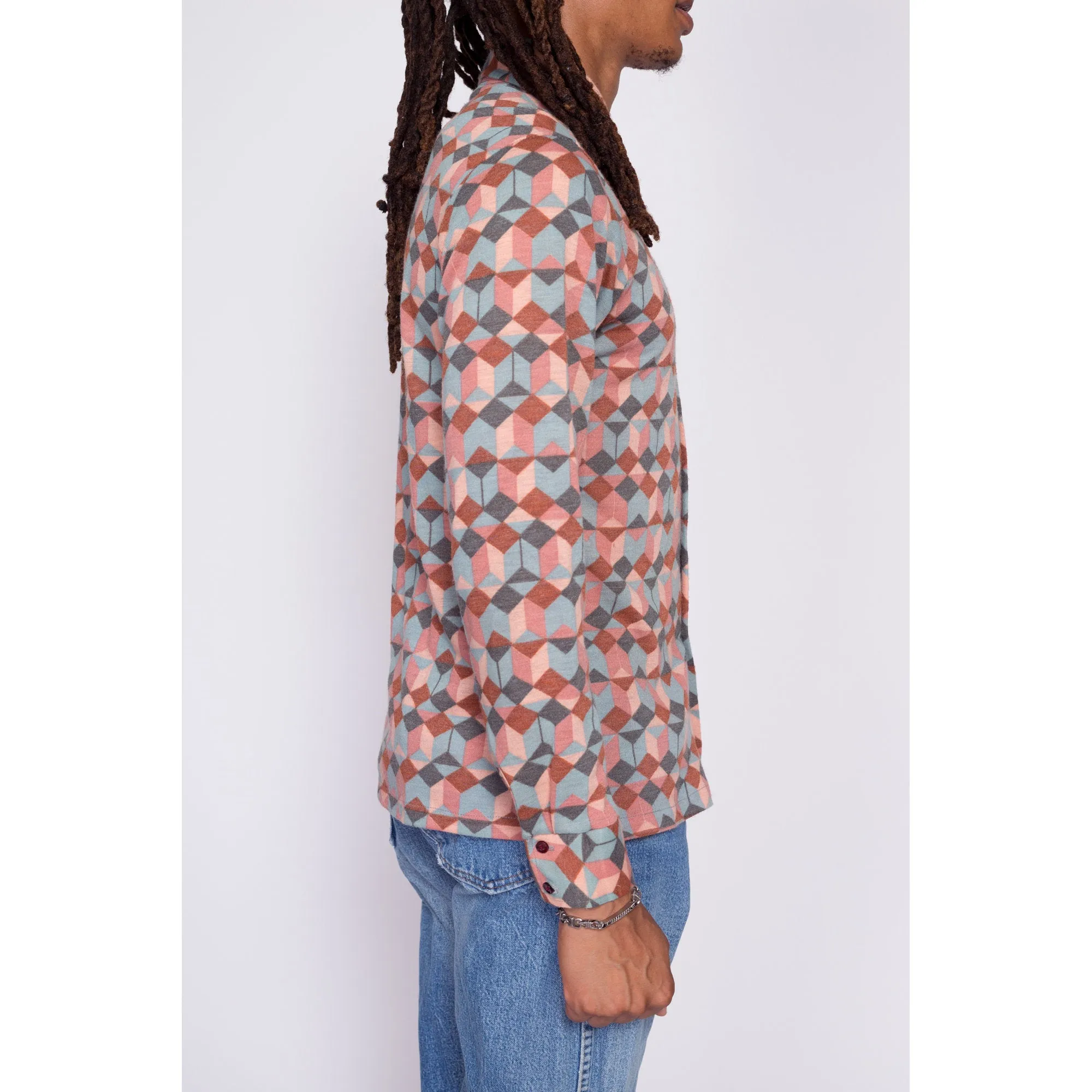 70s Optical Illusion Knit Disco Shirt - Men's Small
