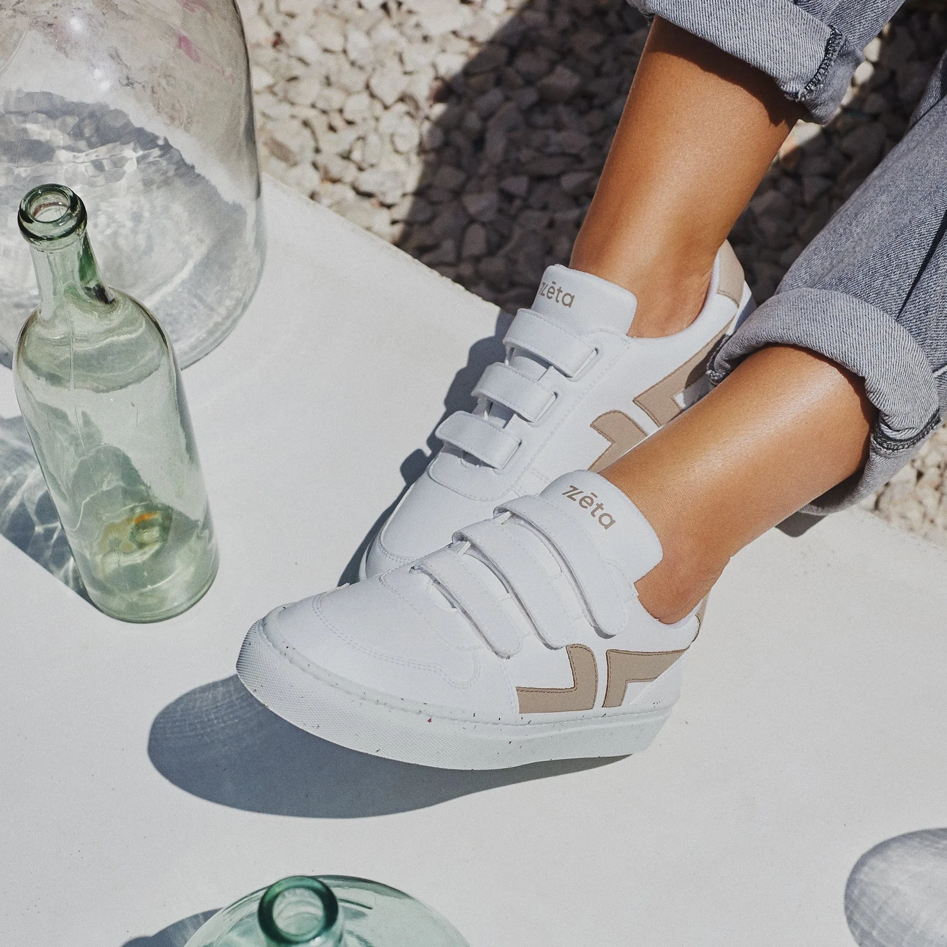 Alpha Unisex Vegan Leather Velcro Sneakers | Beige