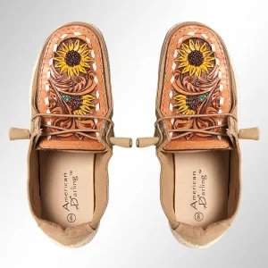 American Darling ADFT133BR6 Hand tooled carved genuine leather trim lightweight shoe footwear slip on