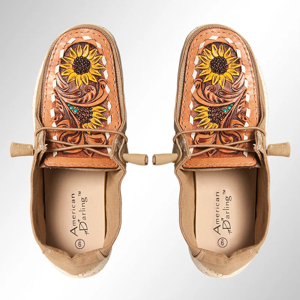 American Darling ADFT133BR6 Hand tooled carved genuine leather trim lightweight shoe footwear slip on