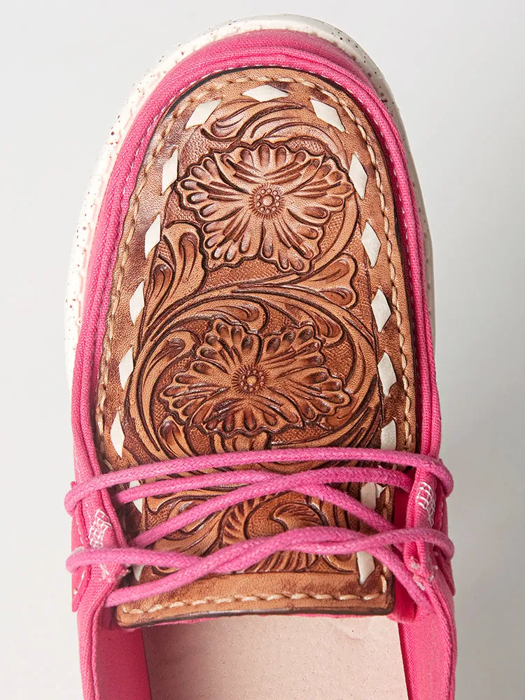 American Darling ADFT133FU4 Hand tooled carved genuine leather trim lightweight shoe footwear slip on