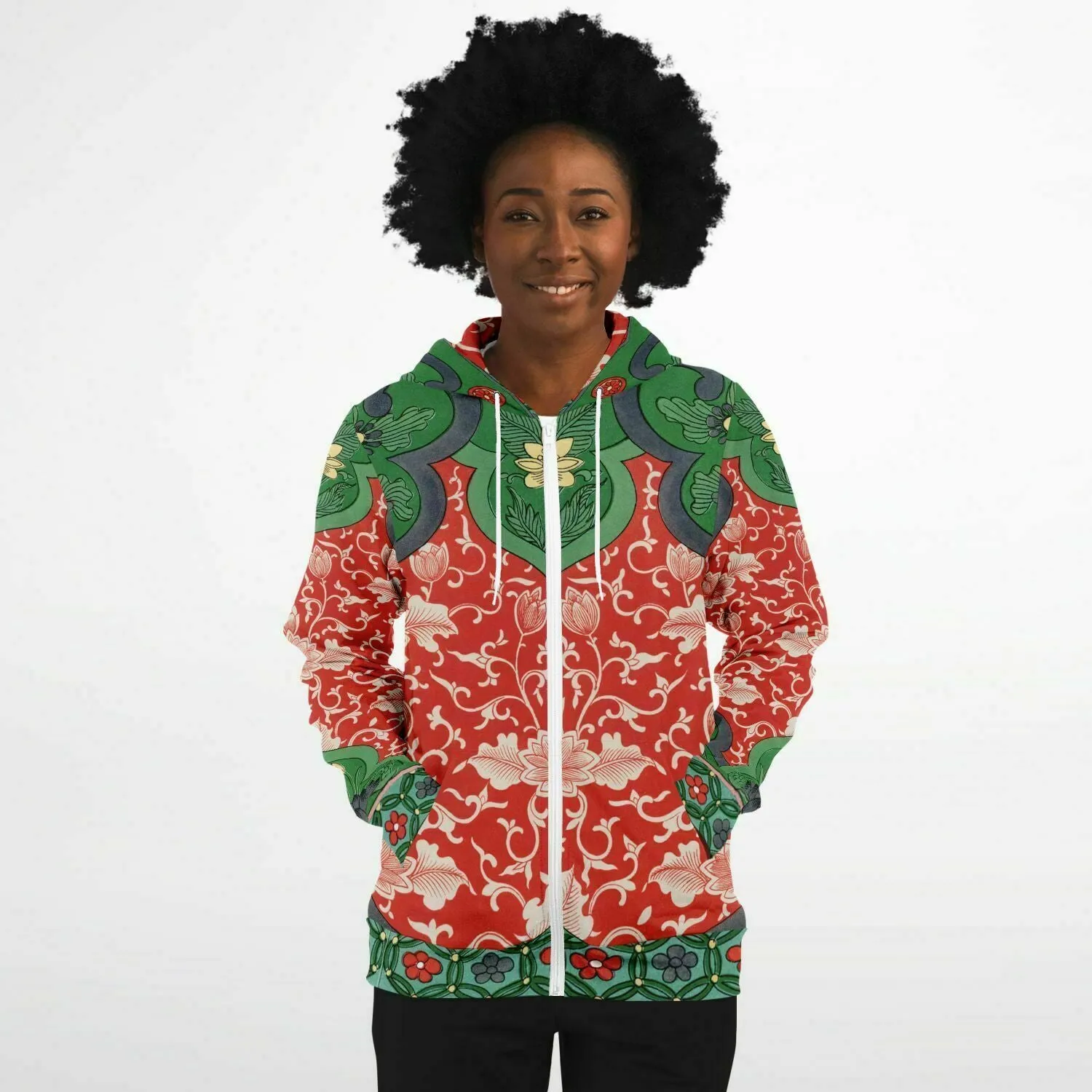 Art Nouveau Zip Hoodie With Vintage Artwork by Owen Jones