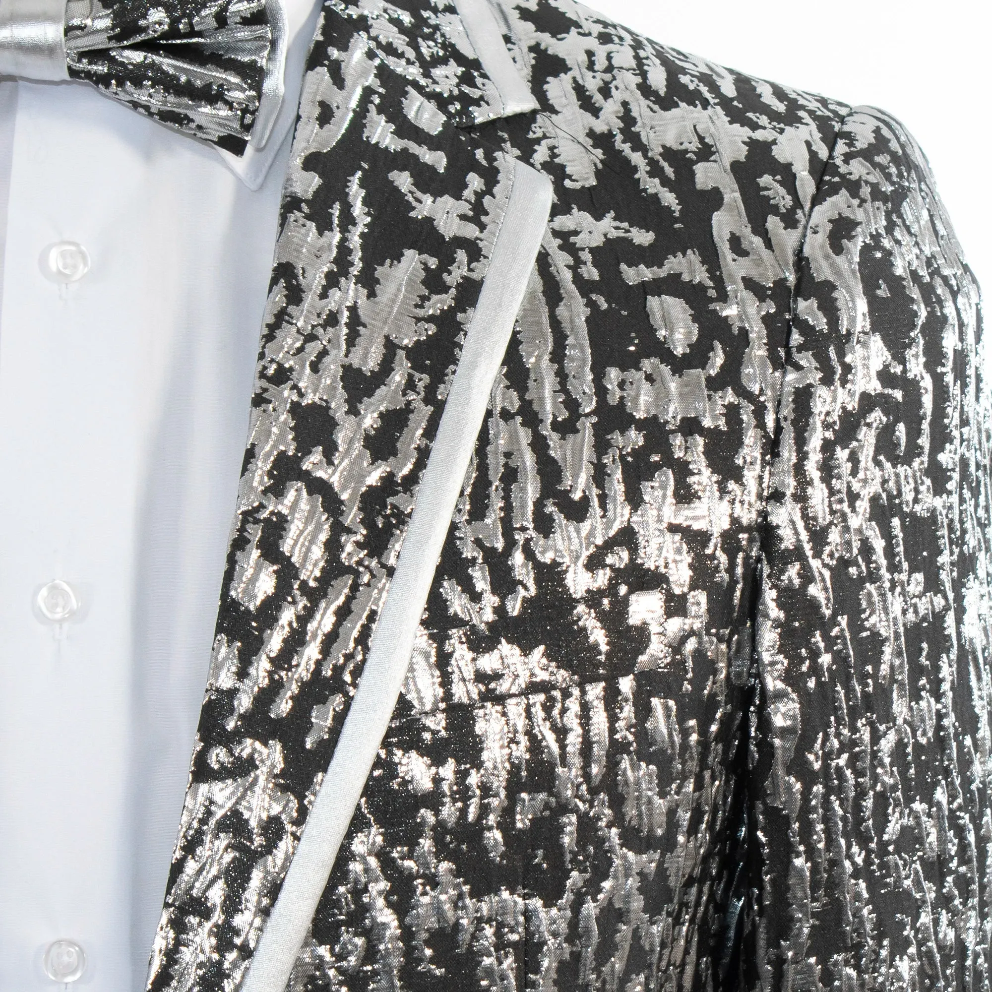 Black and Silver Distressed Metallic 2-Piece Slim-Fit Tuxedo