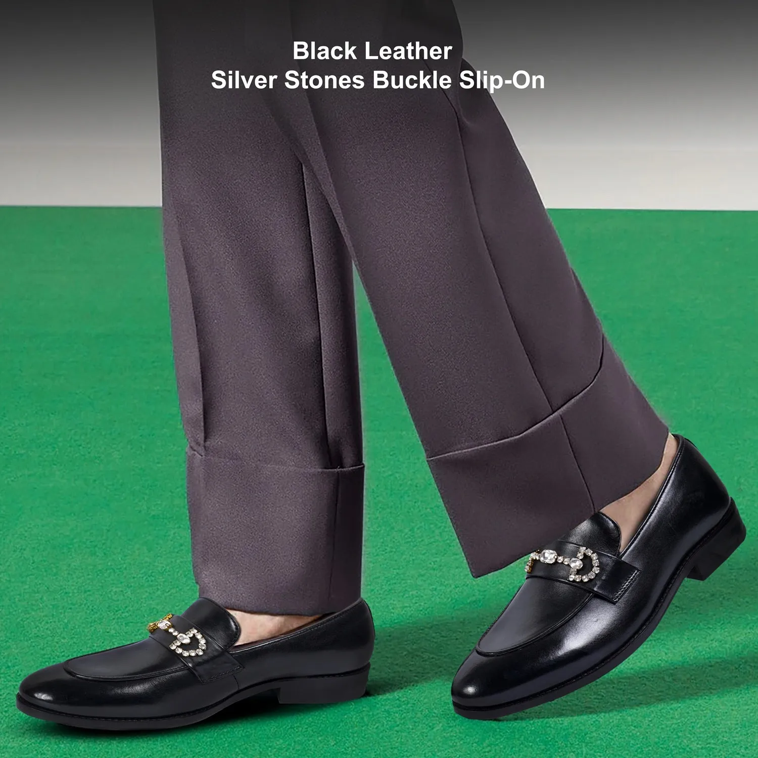 Black Leather With Stone Detailing Men's Loafer