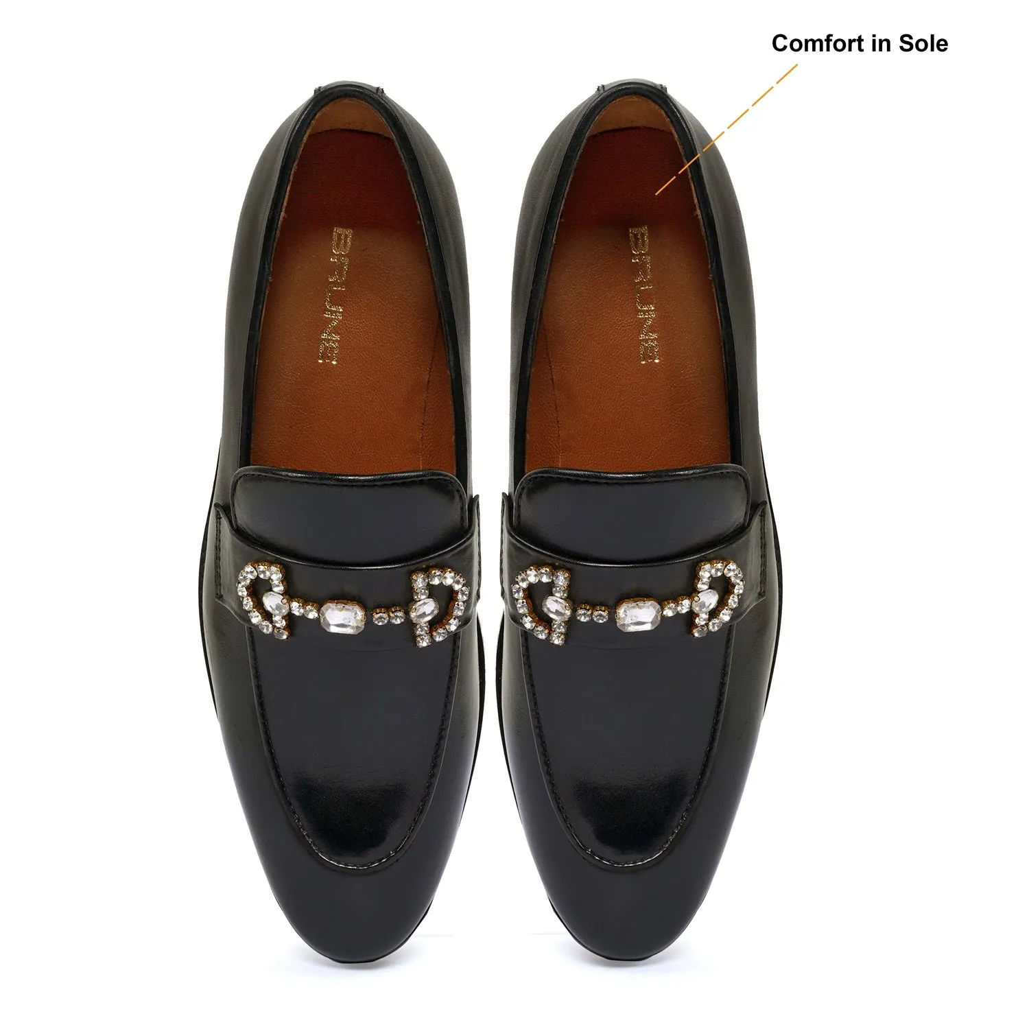 Black Leather With Stone Detailing Men's Loafer