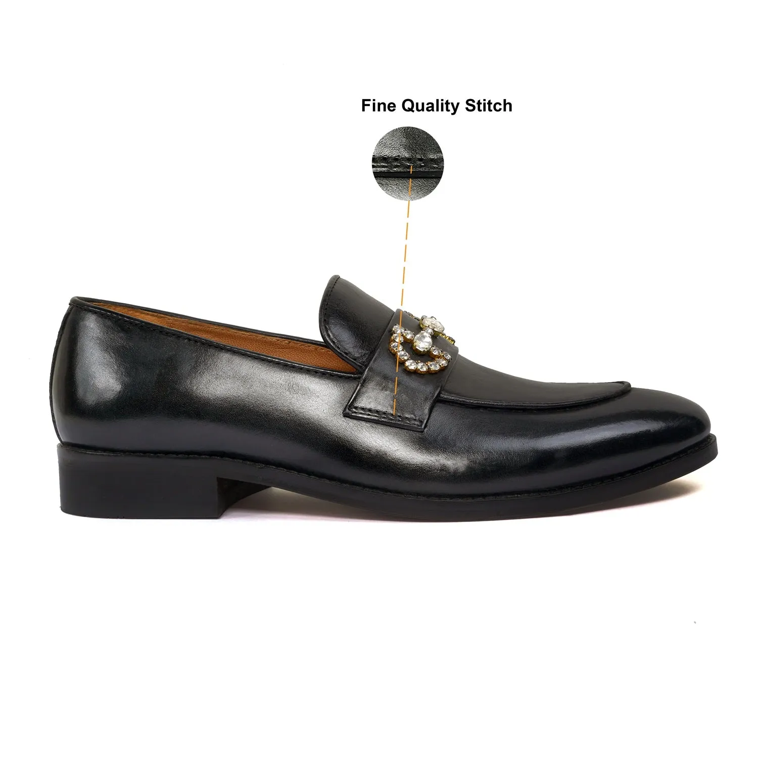 Black Leather With Stone Detailing Men's Loafer
