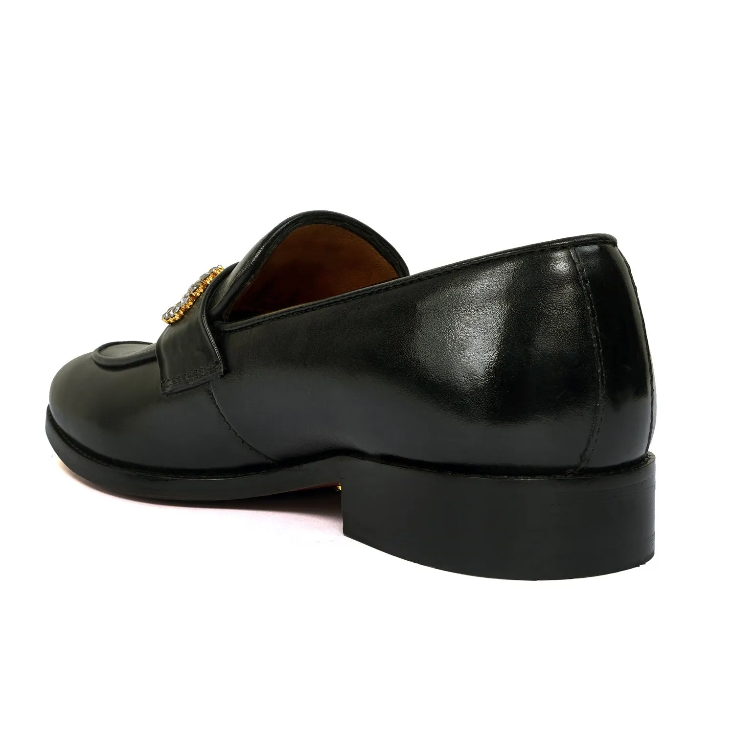 Black Leather With Stone Detailing Men's Loafer