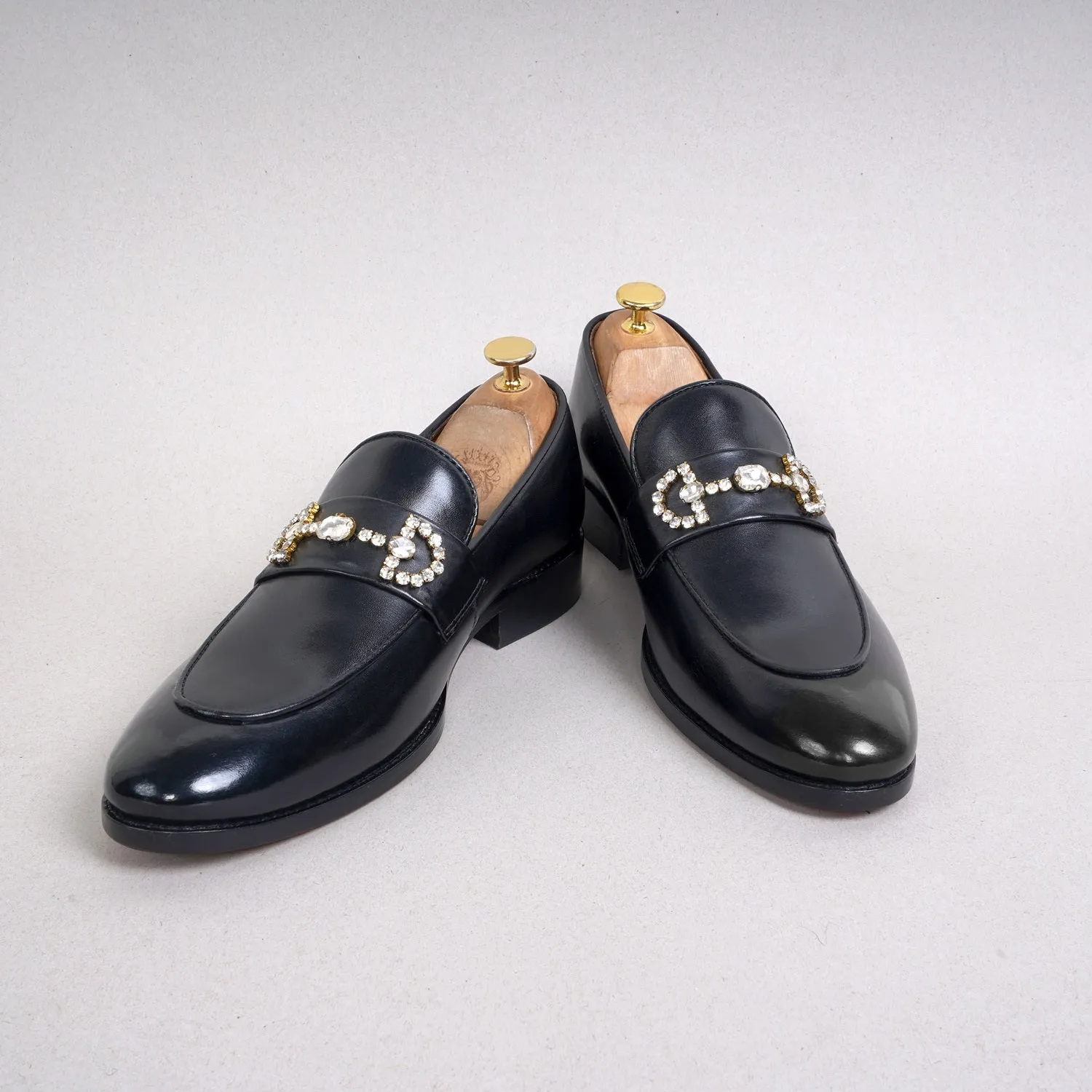 Black Leather With Stone Detailing Men's Loafer