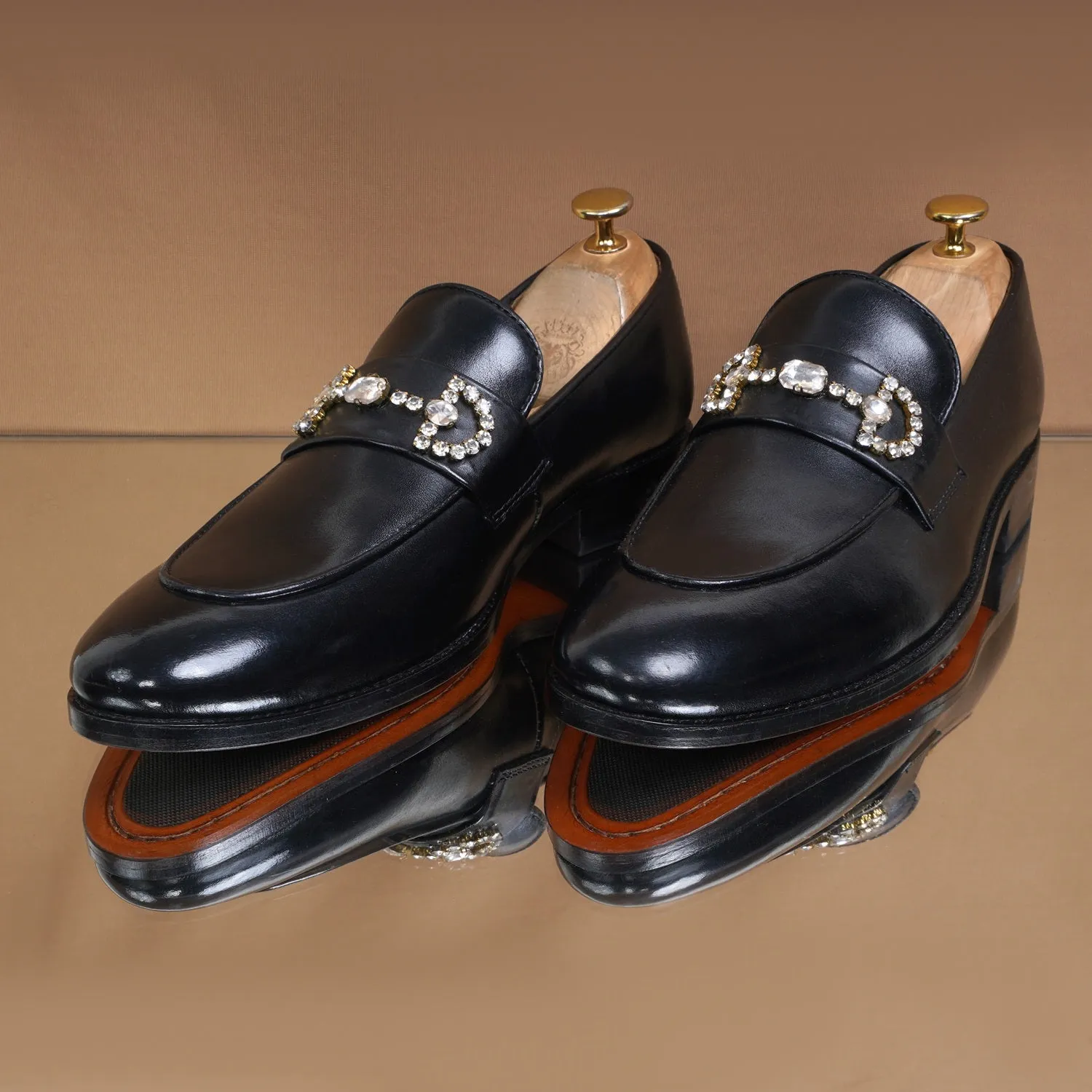 Black Leather With Stone Detailing Men's Loafer