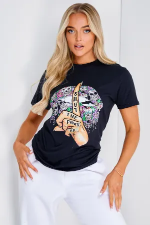 Black Lips Graphic Slogan Print T-shirt Black Lips Graphic Slogan Print T-shirt