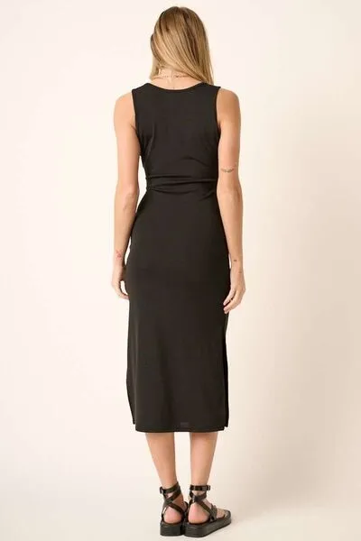 Black Side Slit Wide Strap Midi Tank Dress
