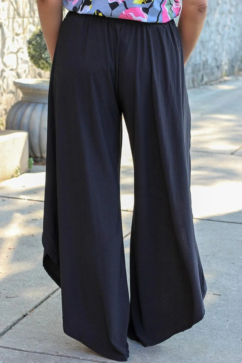 Black Tie Front Plus Size Wide Leg Pants