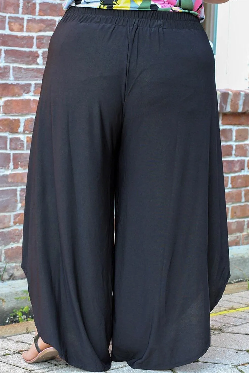 Black Tie Front Plus Size Wide Leg Pants