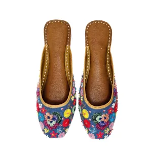 Blue Garden Flats Mule Shoes