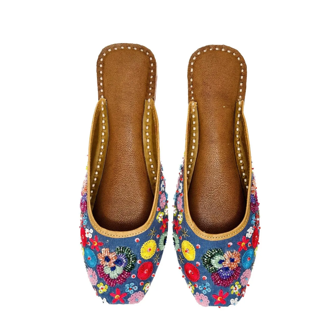 Blue Garden Flats Mule Shoes