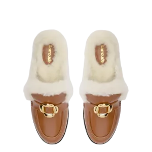 Bobbie Mule In Caramel Leather and Natural Shearling by Larroudé