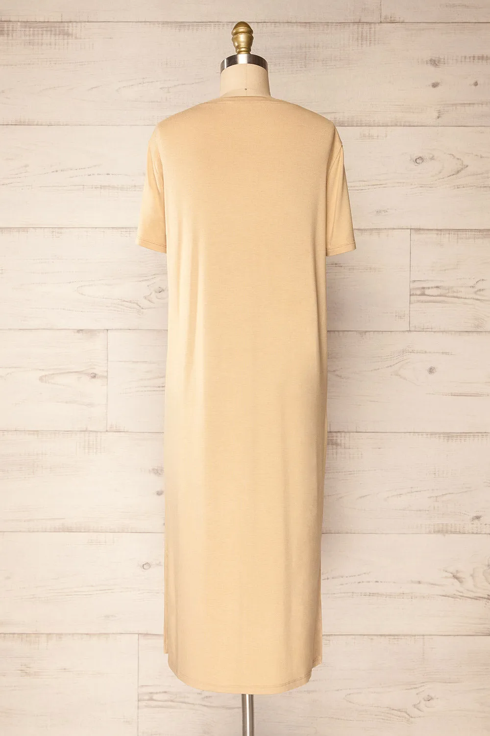 Bucarest Beige | Relaxed Fit Midi Dress w/ Short Sleeves