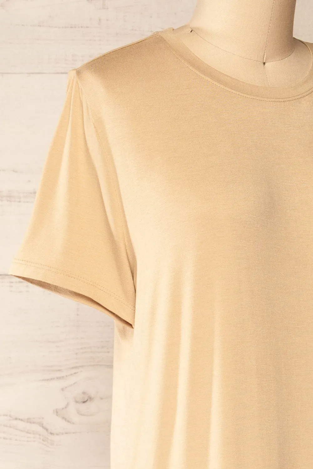 Bucarest Beige | Relaxed Fit Midi Dress w/ Short Sleeves