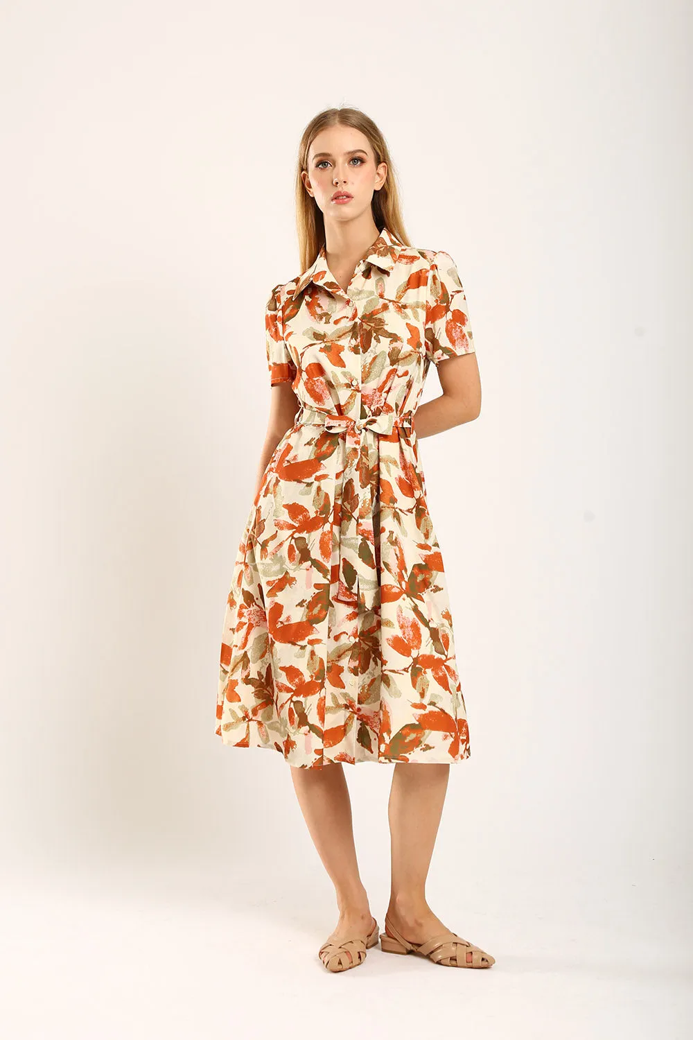 Carter Midi Dress in Brown Floral