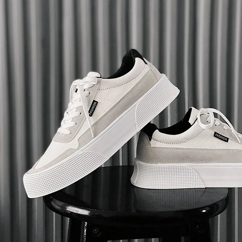 Casual Solid Canvas Sneakers with Thick Bottom for Men, Ideal for Spring and Autumn