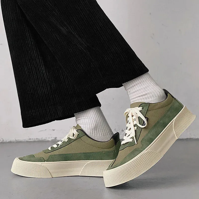 Casual Solid Canvas Sneakers with Thick Bottom for Men, Ideal for Spring and Autumn