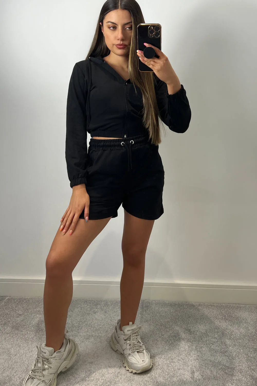 Chantel Black 3 Piece Hoodie & Short Loungewear Set