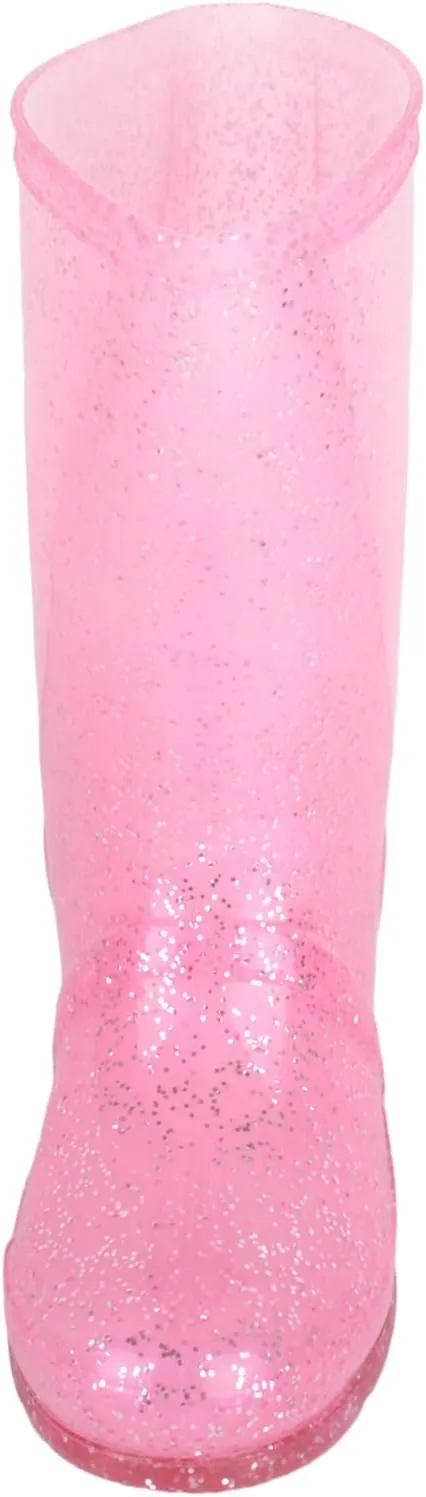 Childrens Kids Girls Easy Slip On Glitter Sparkle Waterproof Rain Snow Welly Wellington Boots