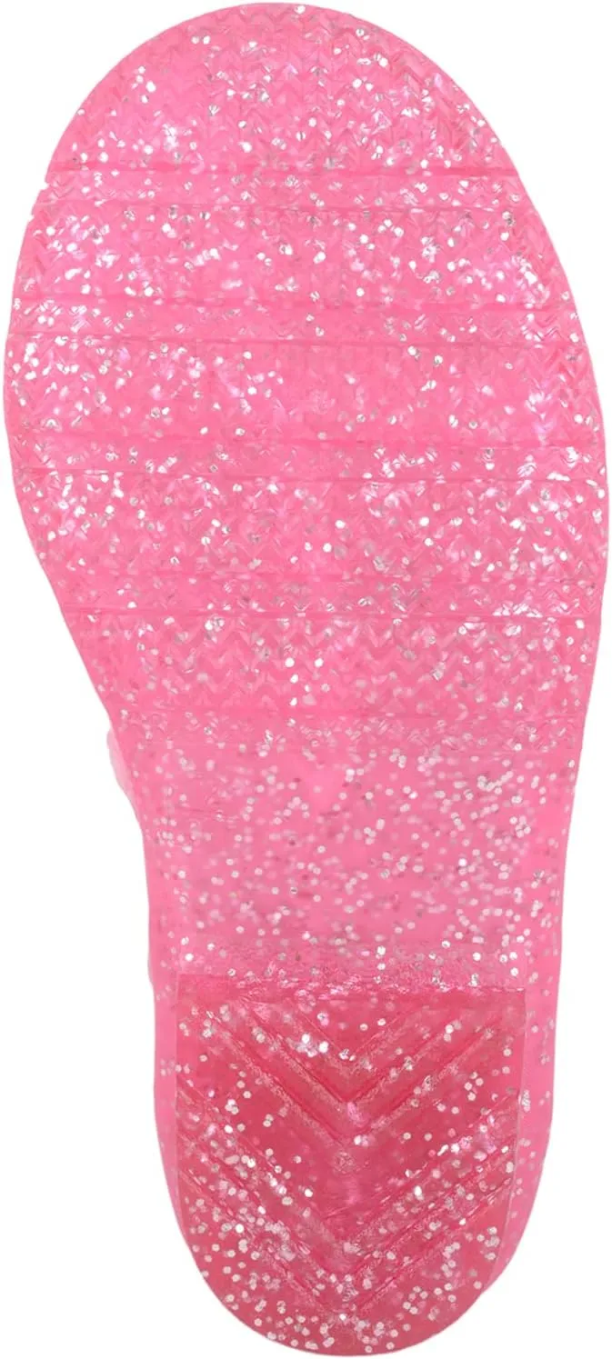 Childrens Kids Girls Easy Slip On Glitter Sparkle Waterproof Rain Snow Welly Wellington Boots