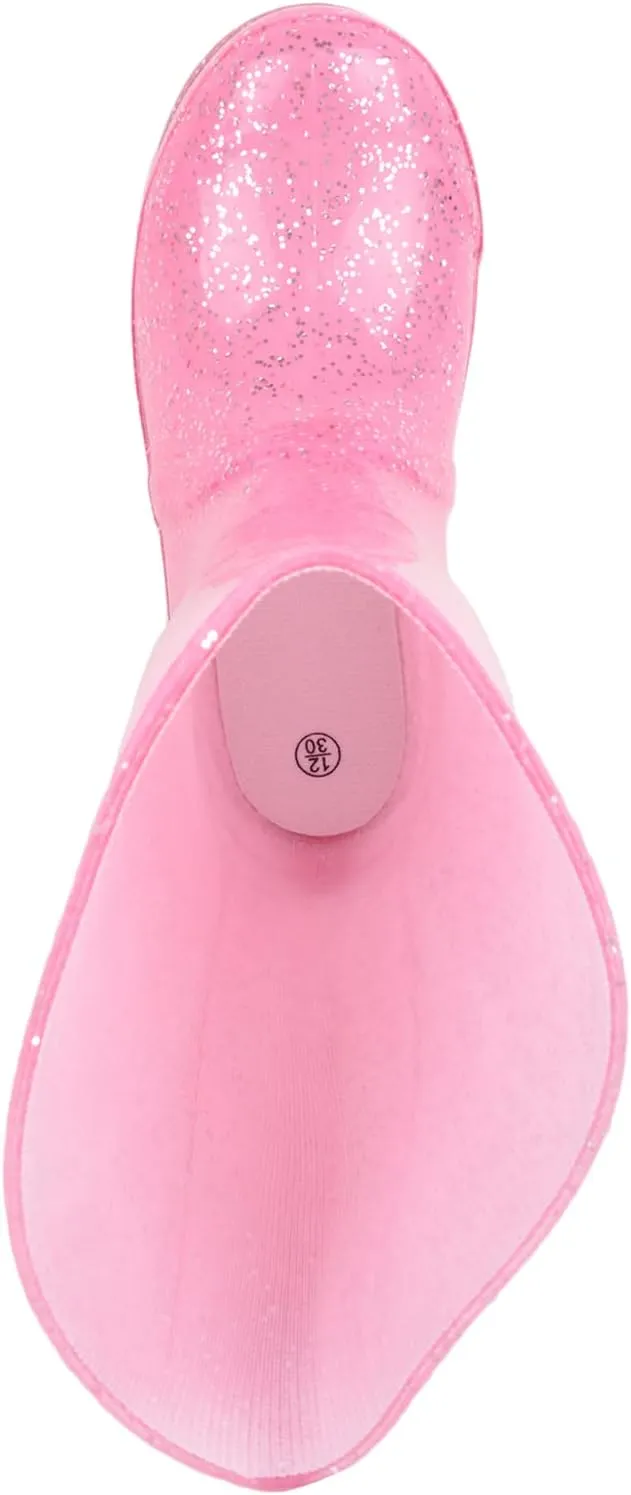 Childrens Kids Girls Easy Slip On Glitter Sparkle Waterproof Rain Snow Welly Wellington Boots