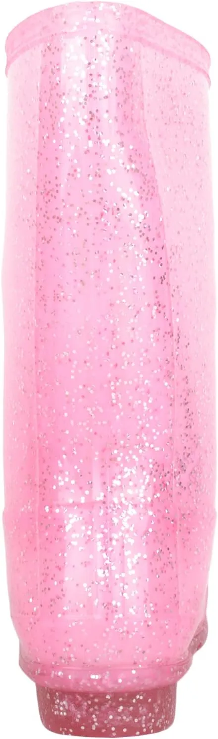 Childrens Kids Girls Easy Slip On Glitter Sparkle Waterproof Rain Snow Welly Wellington Boots
