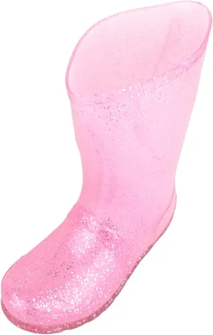 Childrens Kids Girls Easy Slip On Glitter Sparkle Waterproof Rain Snow Welly Wellington Boots