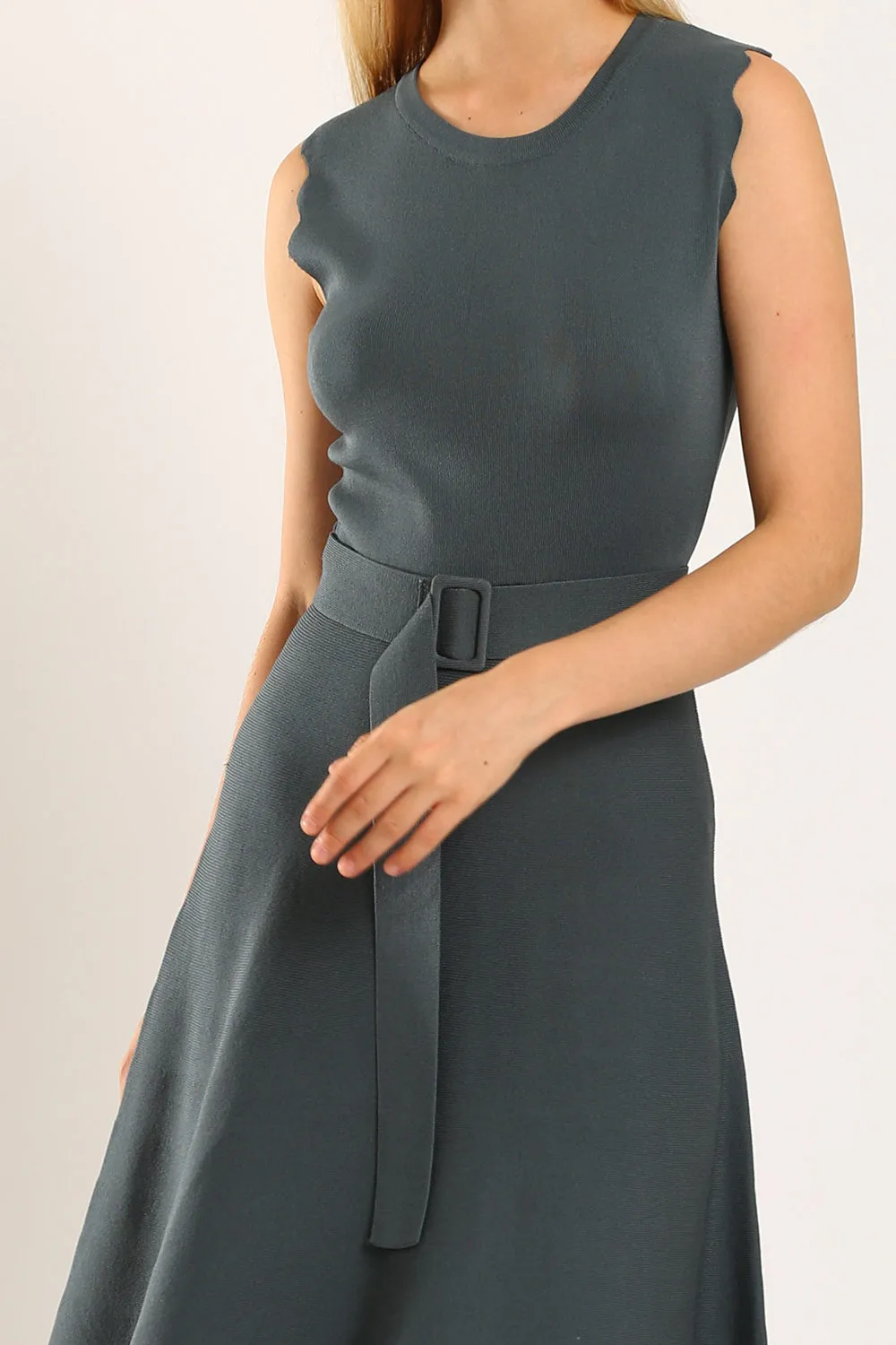 Clabelle Knit Belted Dress in Gun Metal