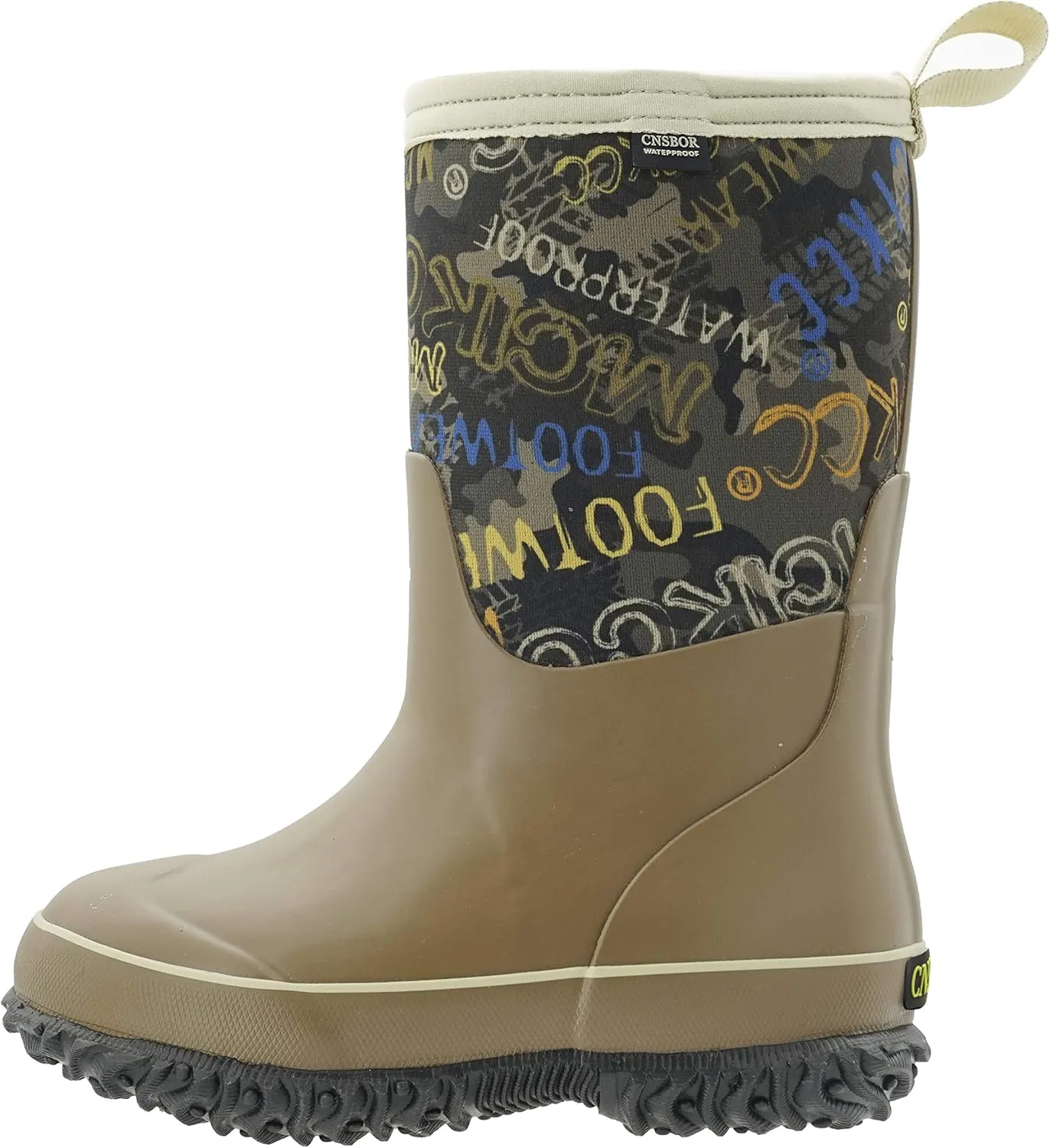 CNSBOR Kids Waterproof Insulated Rubber Neoprene Rain Boots with Easy on Rainboot for Youth