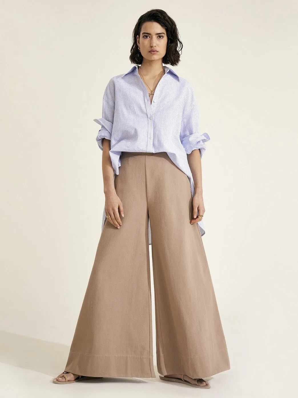 DELIA - Blue and White Stripe Linen Weave Shirt