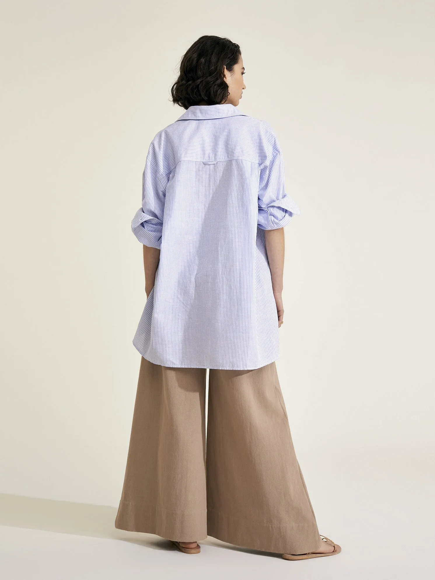 DELIA - Blue and White Stripe Linen Weave Shirt