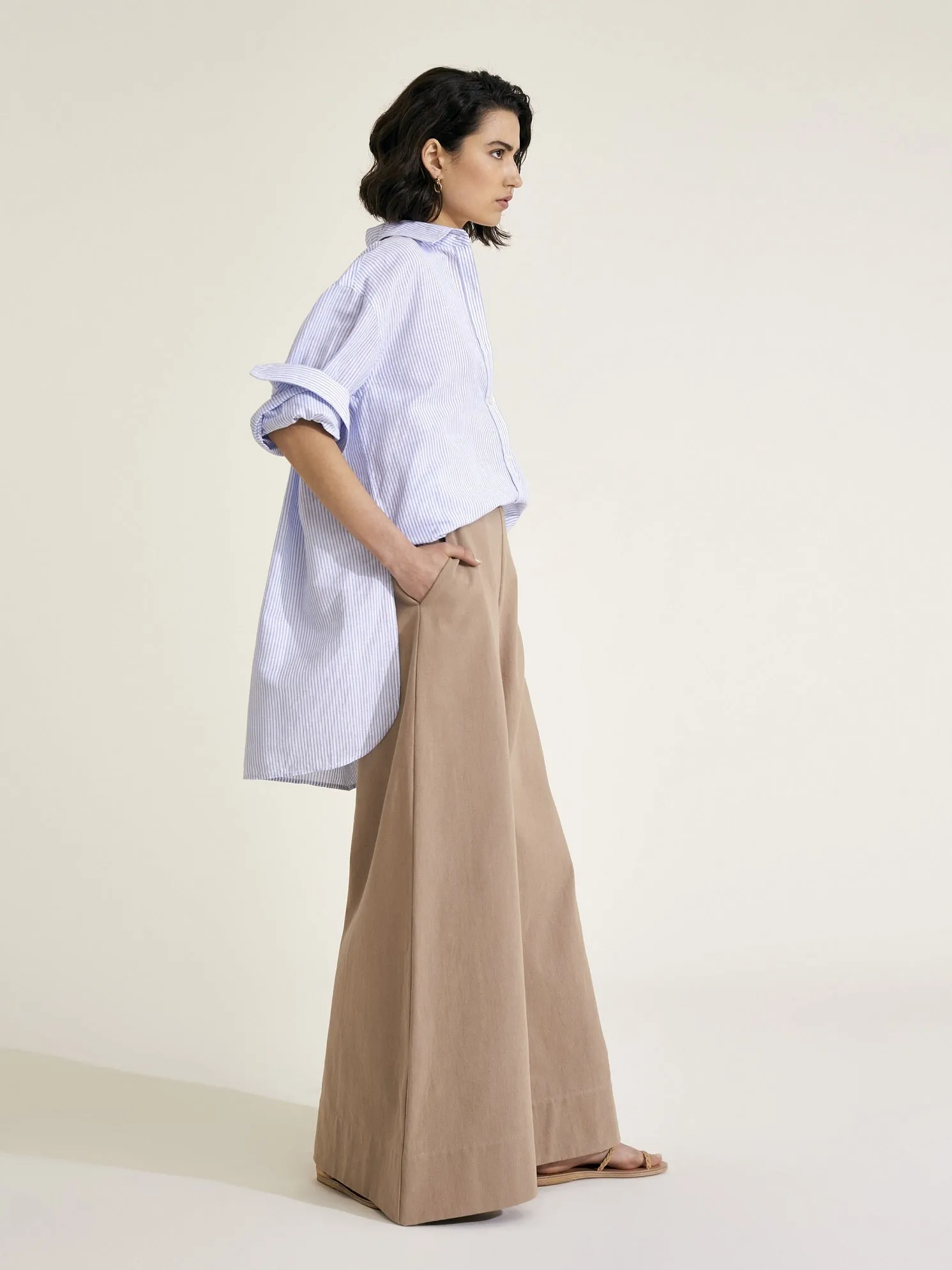 DELIA - Blue and White Stripe Linen Weave Shirt
