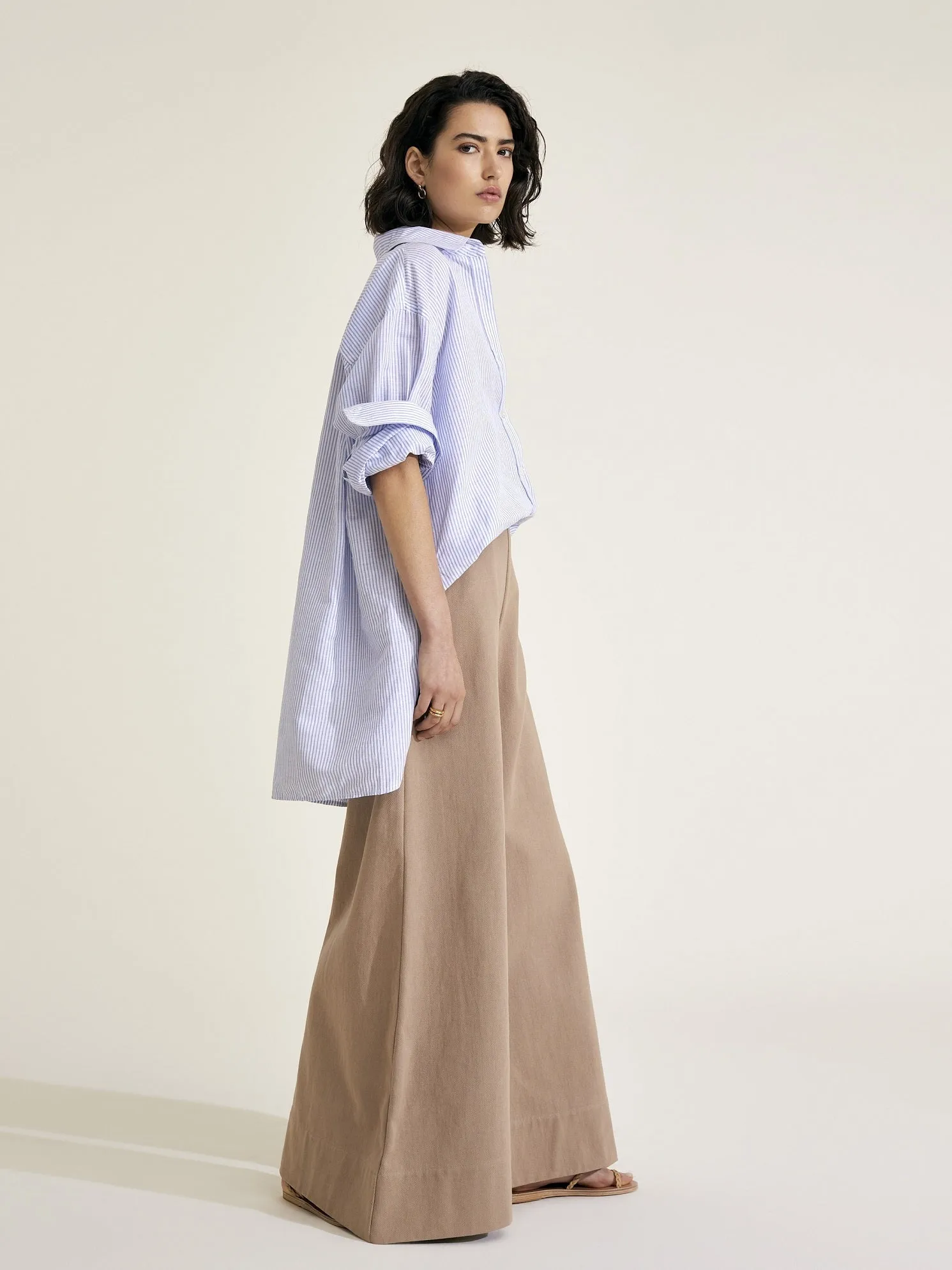 DELIA - Blue and White Stripe Linen Weave Shirt