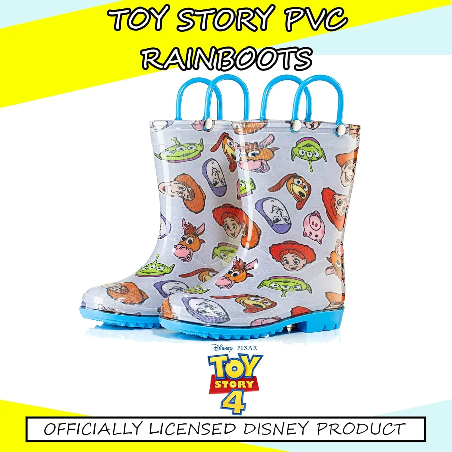 Disney Toy Story Kids' Waterproof PVC Rain Boots  Featuring Buzz Lightyear & Woody  Easy-On Handles  Toddler/Little Kid