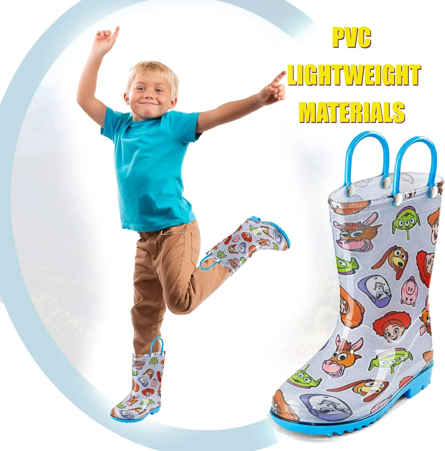 Disney Toy Story Kids' Waterproof PVC Rain Boots  Featuring Buzz Lightyear & Woody  Easy-On Handles  Toddler/Little Kid