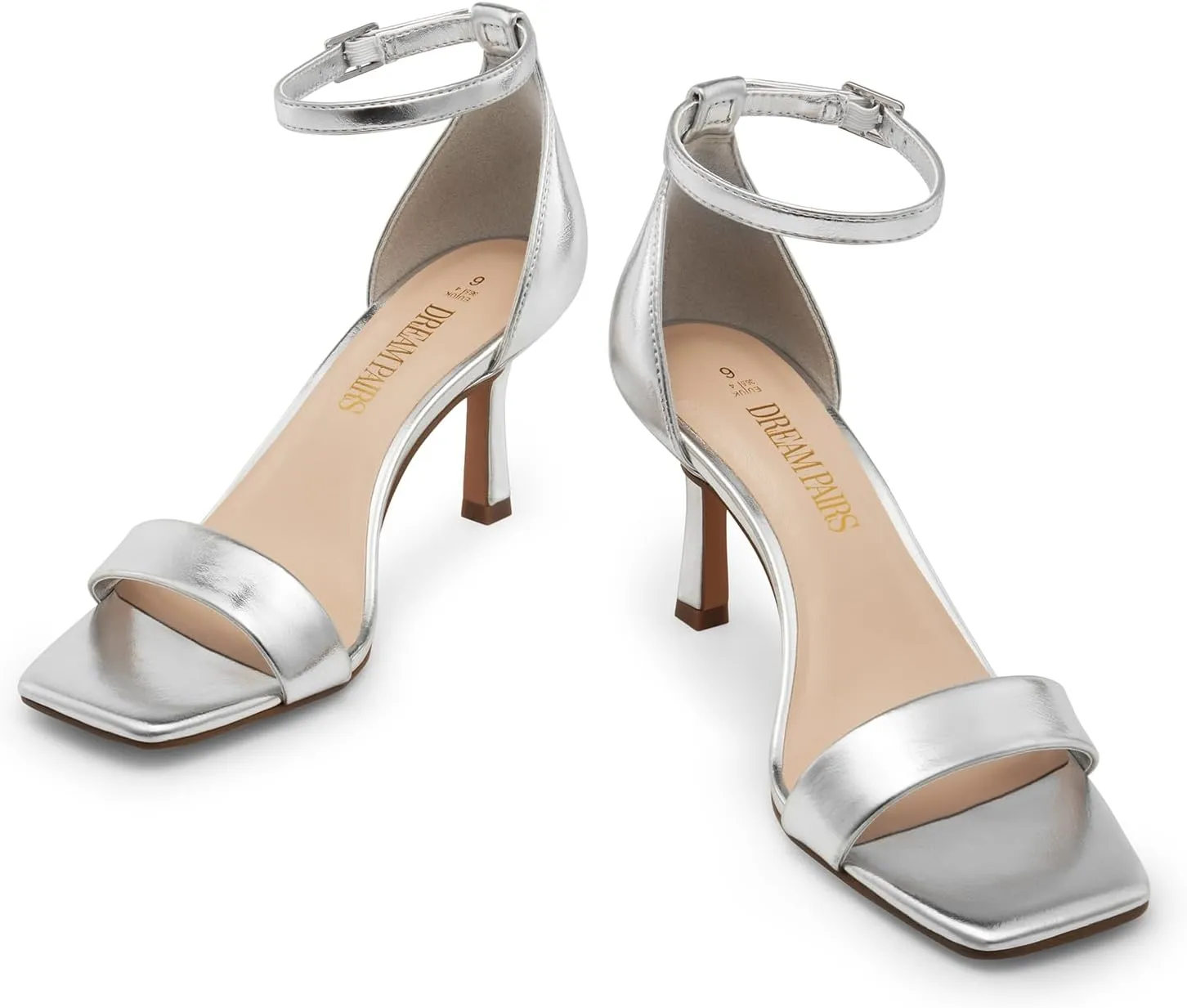 DREAM PAIRS Women's High Stilettos Open Square Toe Ankle Strap Heels Sexy Fashion Comfort Dress Shoes Wedding Bridal Pumps Heeled Sandals