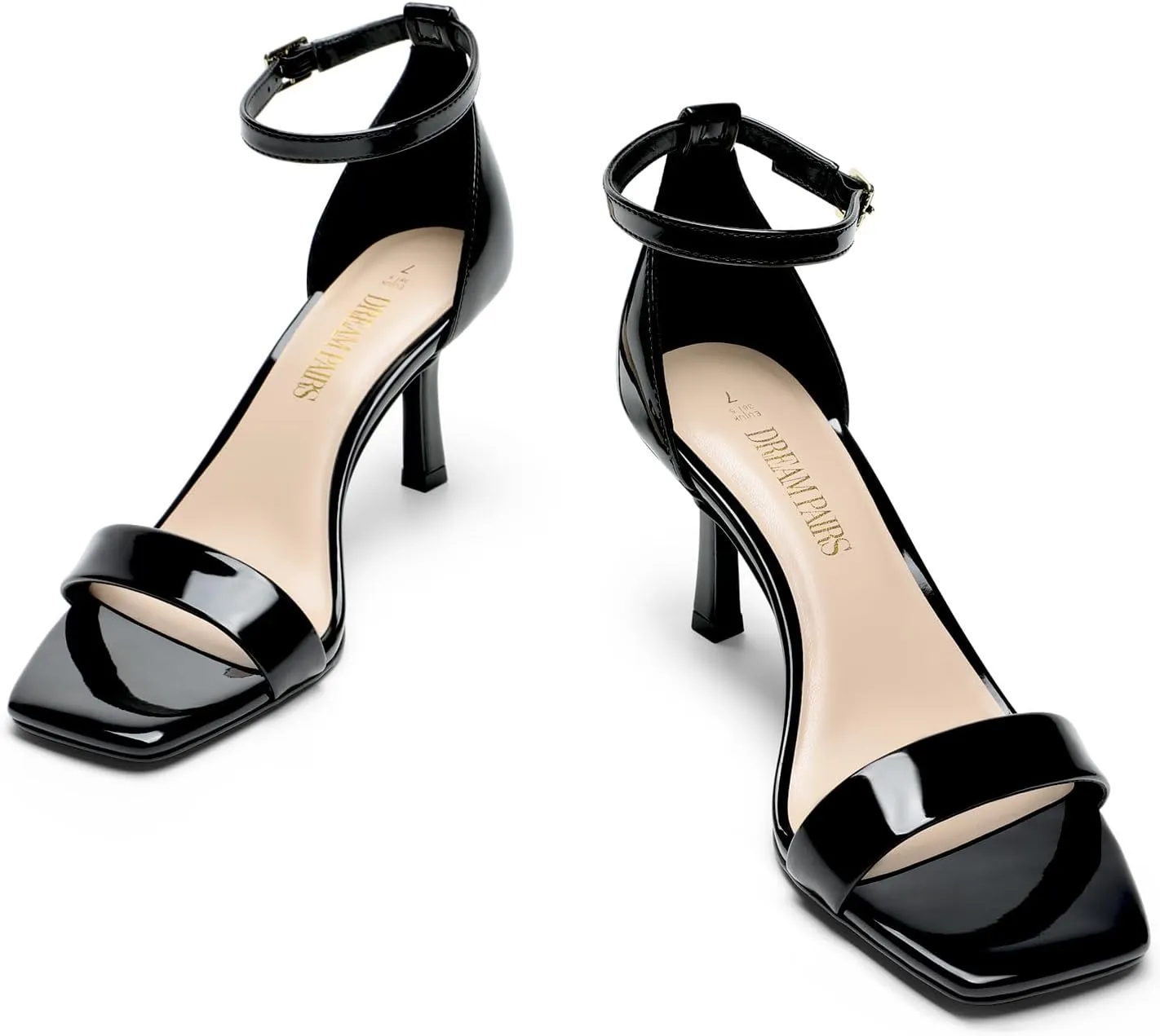 DREAM PAIRS Women's High Stilettos Open Square Toe Ankle Strap Heels Sexy Fashion Comfort Dress Shoes Wedding Bridal Pumps Heeled Sandals