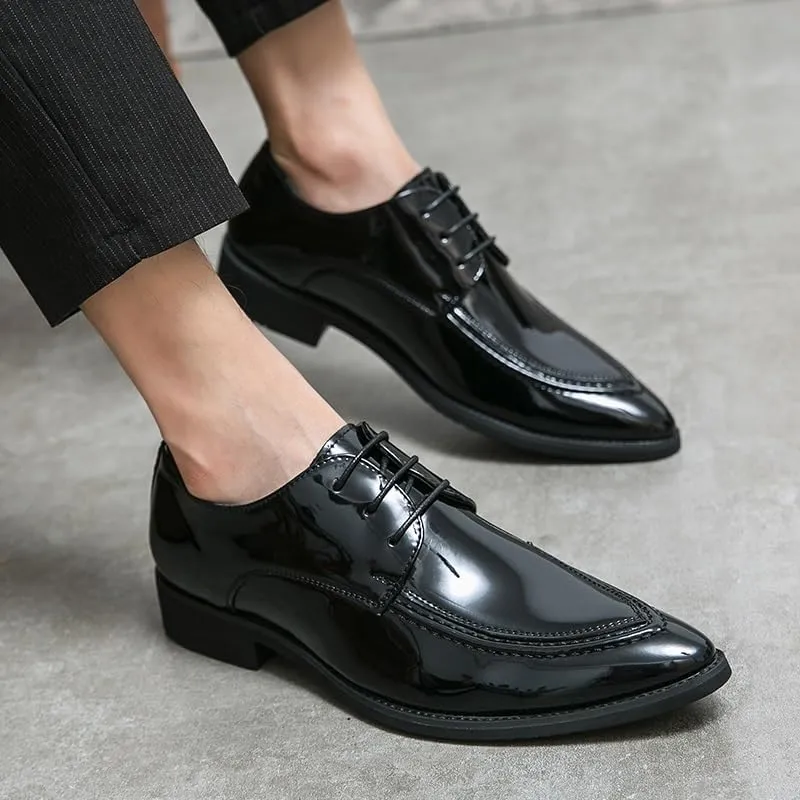 Dress Shoes for Men's Classic Lace Up Casual Brogue Top-Grain Leather Casual Business Heel Non Slip Anti-Slip Low Top Rubber Sole Dress