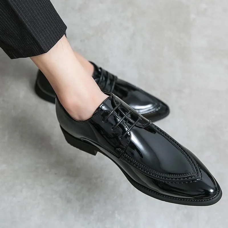 Dress Shoes for Men's Classic Lace Up Casual Brogue Top-Grain Leather Casual Business Heel Non Slip Anti-Slip Low Top Rubber Sole Dress