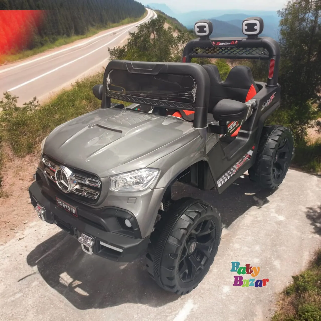 Electric Rechargeable Ride on Jeep for Kids with, Double Motor, Music System and Double Battery Operated Kids Jeep to Drive - Grey